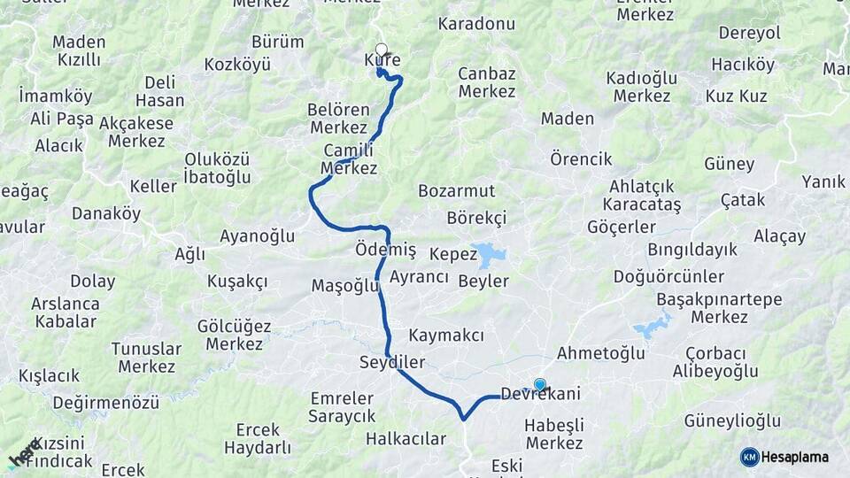 Kastamonu Devrekani Küre Arası Kaç Km - Yol Haritası