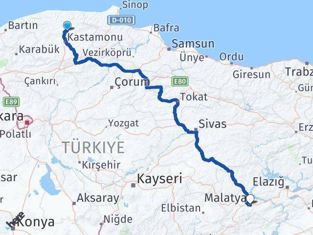 Kastamonu Devrekani Malatya Arası Kaç Km - Yol Haritası