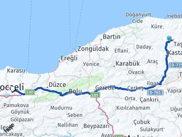 Kastamonu Devrekani Sakarya Arası Kaç Km - Yol Haritası