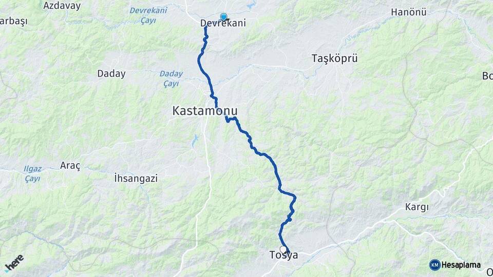 Kastamonu Devrekani Tosya Arası Kaç Km - Yol Haritası