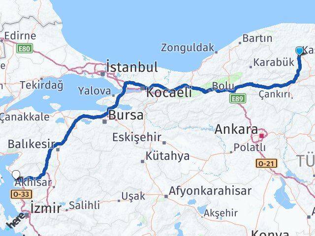 Kastamonu Dikili İzmir Arası Kaç Km - Yol Haritası