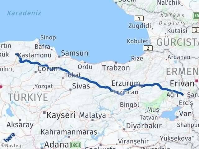 Kastamonu Diyadin Ağrı Arası Kaç Km - Yol Haritası