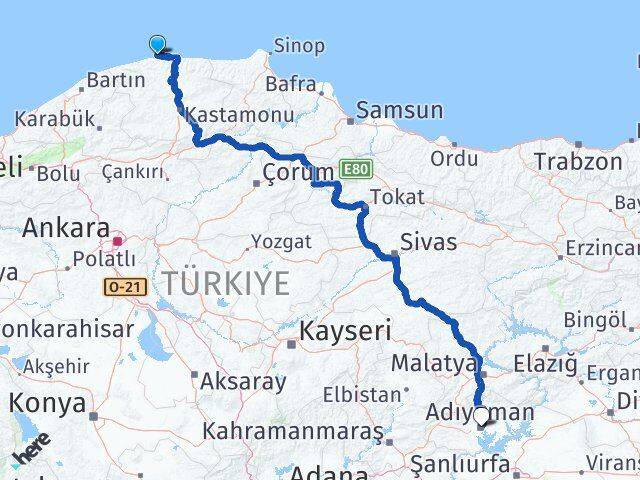 Kastamonu Doğanyurt Adıyaman Arası Kaç Km - Yol Haritası