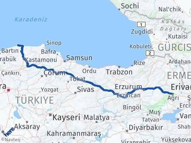 Kastamonu Doğanyurt Ağrı Arası Kaç Km - Yol Haritası
