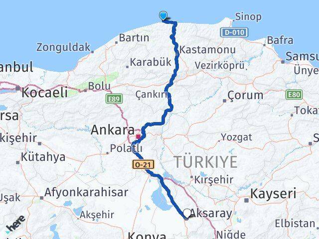 Kastamonu Doğanyurt Aksaray Arası Kaç Km - Yol Haritası