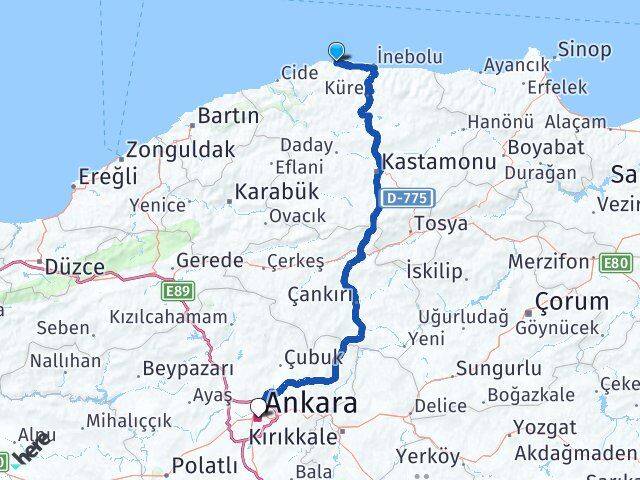 Kastamonu Doğanyurt Ankara Arası Kaç Km - Yol Haritası