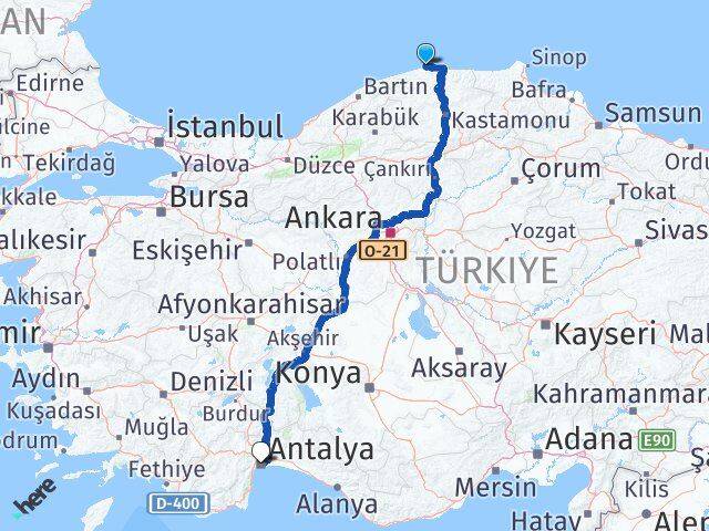 Kastamonu Doğanyurt Antalya Arası Kaç Km - Yol Haritası
