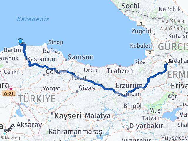 Kastamonu Doğanyurt Ardahan Arası Kaç Km - Yol Haritası