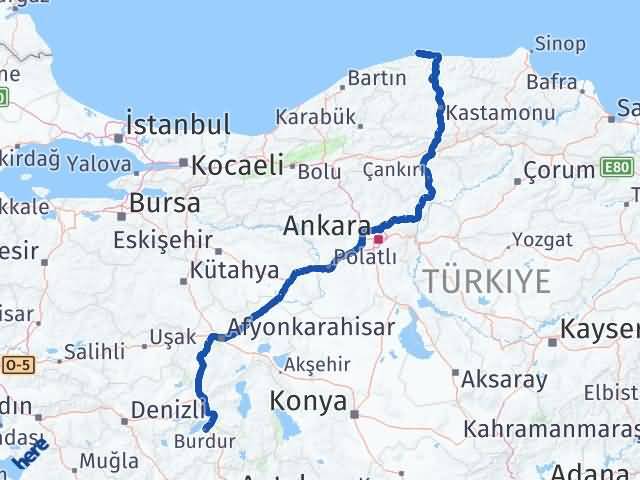 Kastamonu Doğanyurt Burdur Arası Kaç Km - Yol Haritası