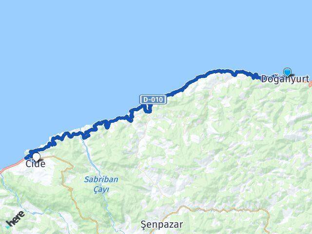 Kastamonu Doğanyurt Cide Arası Kaç Km - Yol Haritası