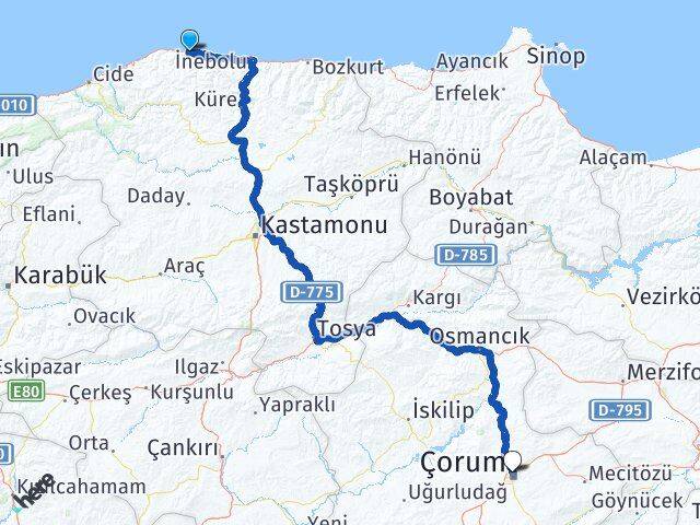 Kastamonu Doğanyurt Çorum Arası Kaç Km - Yol Haritası