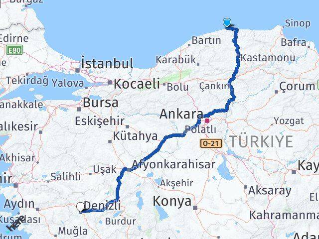 Kastamonu Doğanyurt Denizli Arası Kaç Km - Yol Haritası
