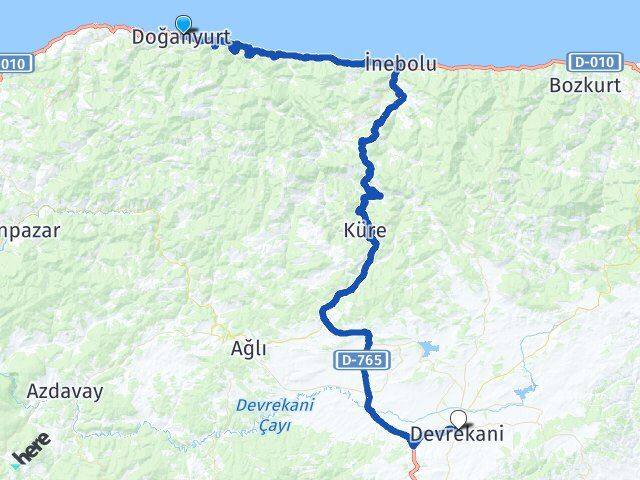 Kastamonu Doğanyurt Devrekani Arası Kaç Km - Yol Haritası