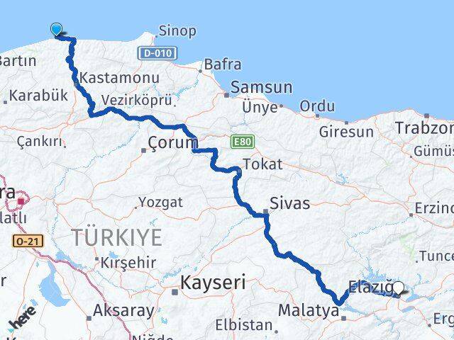 Kastamonu Doğanyurt Elazığ Arası Kaç Km - Yol Haritası