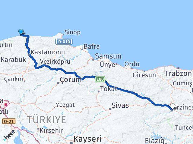 Kastamonu Doğanyurt Erzincan Arası Kaç Km - Yol Haritası