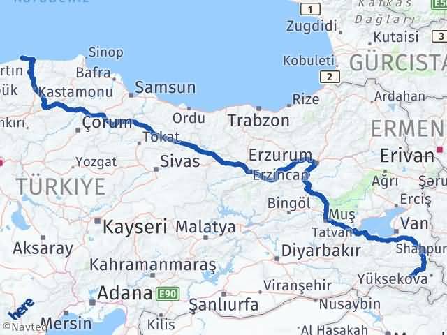 Kastamonu Doğanyurt Hakkari Arası Kaç Km - Yol Haritası