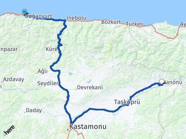 Kastamonu Doğanyurt Hanönü Arası Kaç Km - Yol Haritası