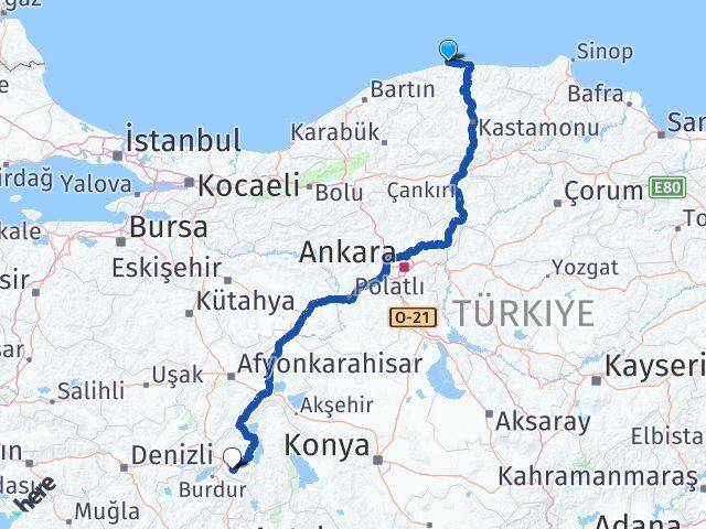 Kastamonu Doğanyurt Isparta Arası Kaç Km - Yol Haritası