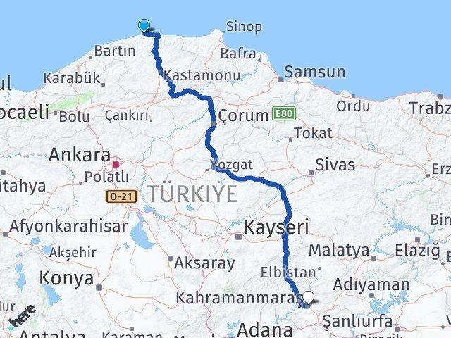 Kastamonu Doğanyurt Kahramanmaraş Arası Kaç Km - Yol Haritası