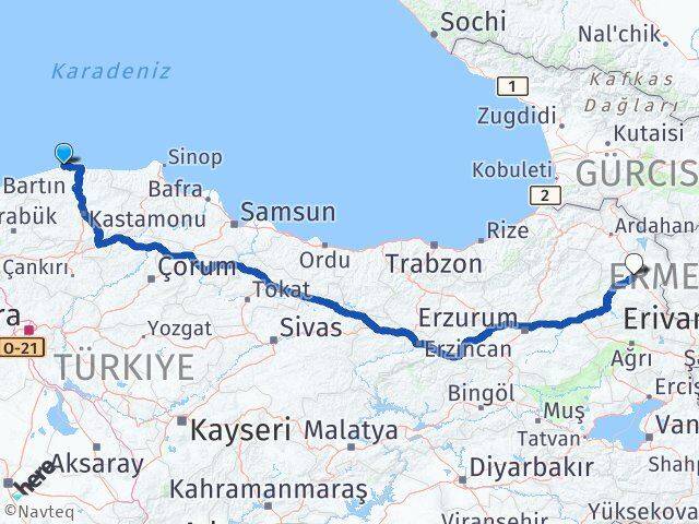 Kastamonu Doğanyurt Kars Arası Kaç Km - Yol Haritası