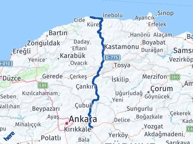 Kastamonu Doğanyurt Kırıkkale Arası Kaç Km - Yol Haritası