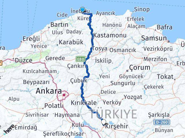 Kastamonu Doğanyurt Kırşehir Arası Kaç Km - Yol Haritası