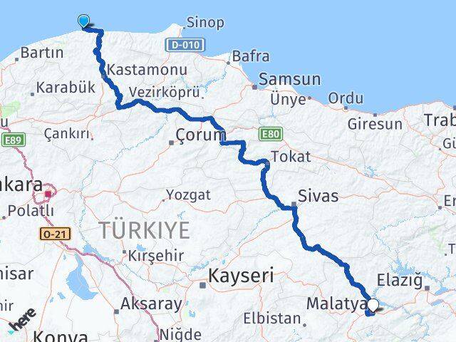 Kastamonu Doğanyurt Malatya Arası Kaç Km - Yol Haritası