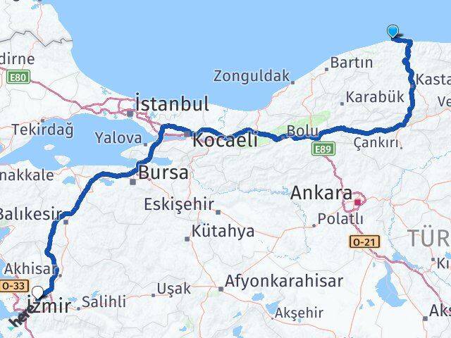 Kastamonu Doğanyurt Manisa Arası Kaç Km - Yol Haritası