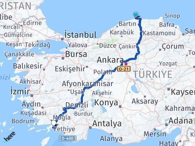 Kastamonu Doğanyurt Muğla Arası Kaç Km - Yol Haritası