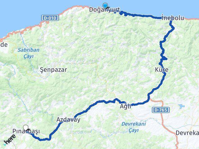 Kastamonu Doğanyurt Pınarbaşı Arası Kaç Km - Yol Haritası