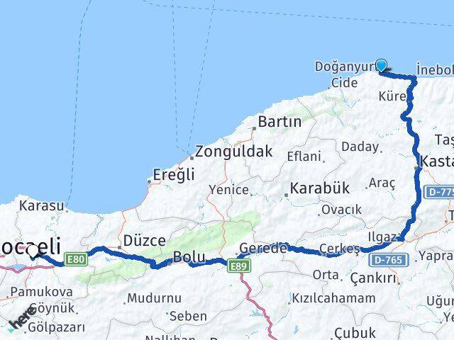 Kastamonu Doğanyurt Sakarya Arası Kaç Km - Yol Haritası