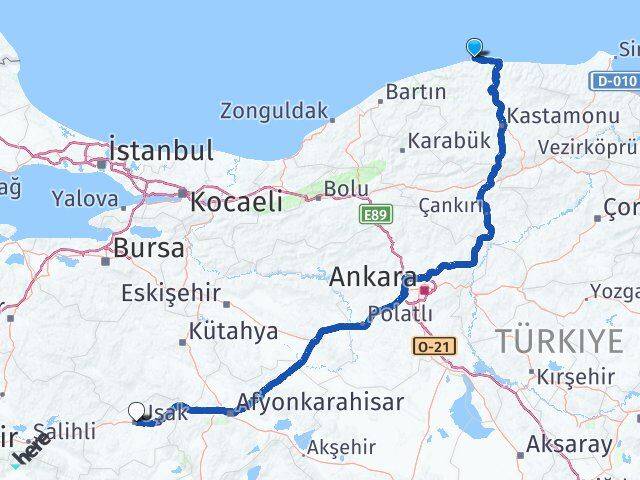 Kastamonu Doğanyurt Uşak Arası Kaç Km - Yol Haritası