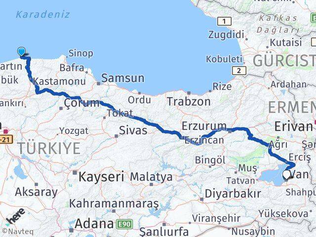 Kastamonu Doğanyurt Van Arası Kaç Km - Yol Haritası