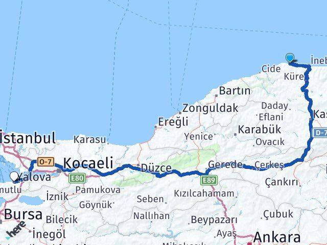 Kastamonu Doğanyurt Yalova Arası Kaç Km - Yol Haritası