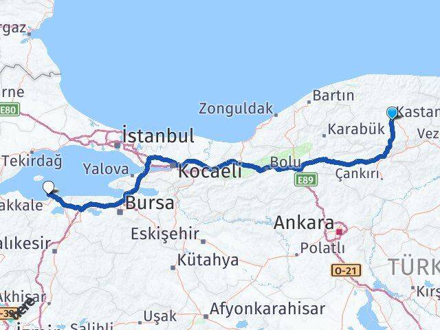Kastamonu Erdek Balıkesir Arası Kaç Km - Yol Haritası