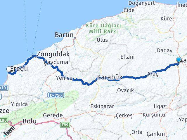 Kastamonu Ereğli Zonguldak Arası Kaç Km - Yol Haritası