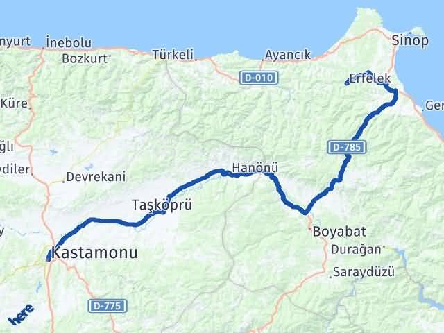 Kastamonu Erfelek Sinop Arası Kaç Km - Yol Haritası