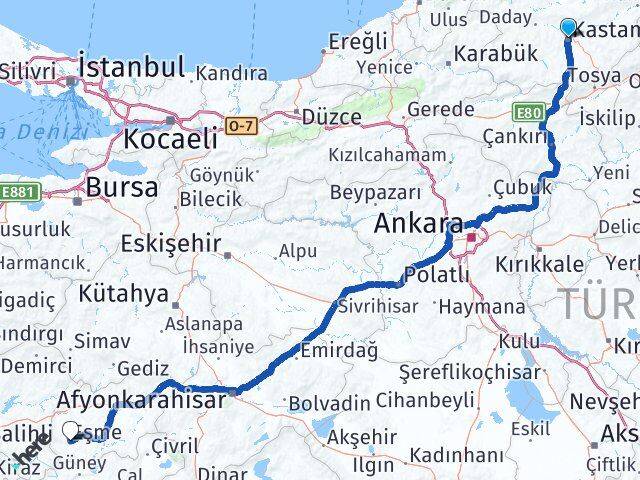 Kastamonu Eşme Uşak Arası Kaç Km - Yol Haritası