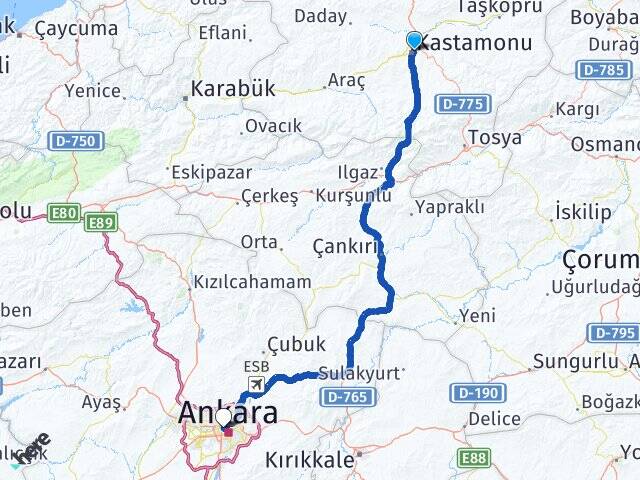 Kastamonu Gazi Üniversitesi Arası Kaç Km - Yol Haritası