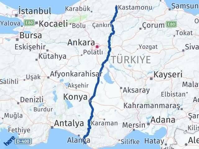 Kastamonu Gazipaşa Antalya Arası Kaç Km - Yol Haritası