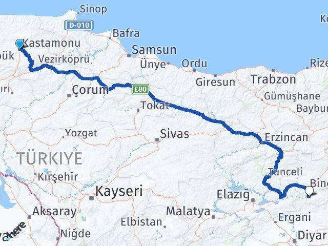 Kastamonu Genç Bingöl Arası Kaç Km - Yol Haritası