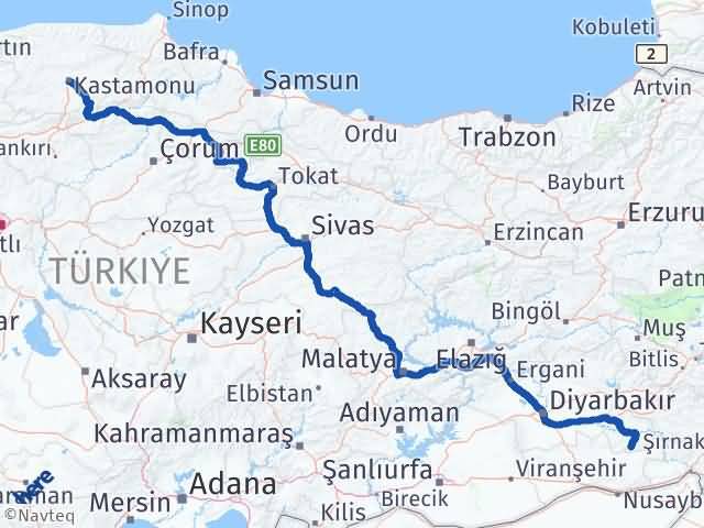 Kastamonu Gercüş Batman Arası Kaç Km - Yol Haritası