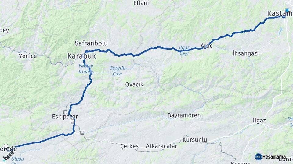 Kastamonu Gerede Bolu Arası Kaç Km - Yol Haritası