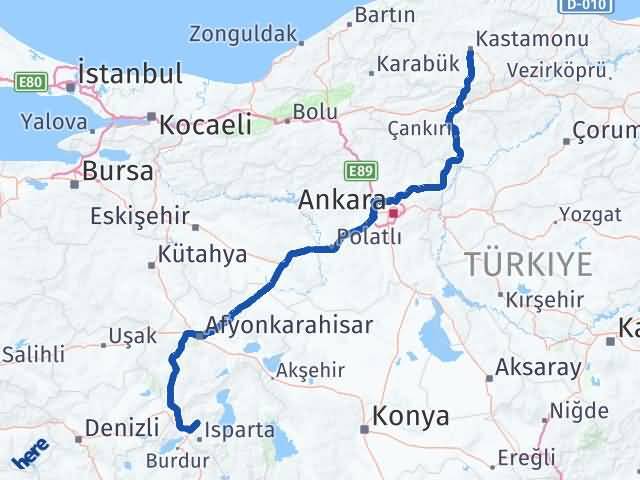 Kastamonu Gönen Isparta Arası Kaç Km - Yol Haritası