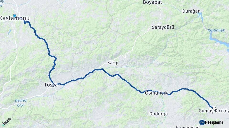Kastamonu Gümüşhacıköy Amasya Arası Kaç Km - Yol Haritası