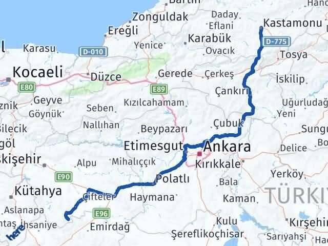 Kastamonu Han Eskişehir Arası Kaç Km - Yol Haritası