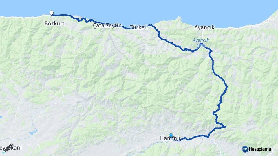 Kastamonu Hanönü Abana Arası Kaç Km - Yol Haritası