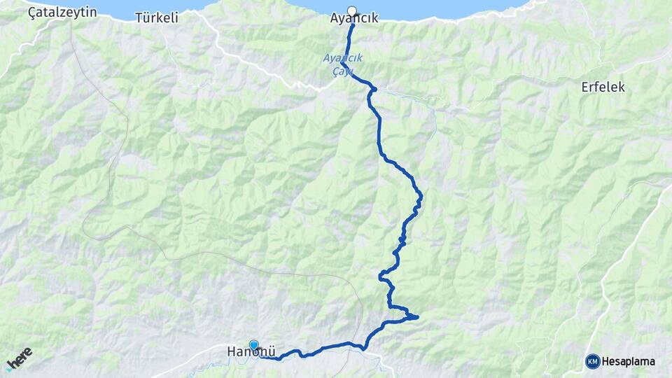 Kastamonu Hanönü Ayancık Sinop Arası Kaç Km - Yol Haritası
