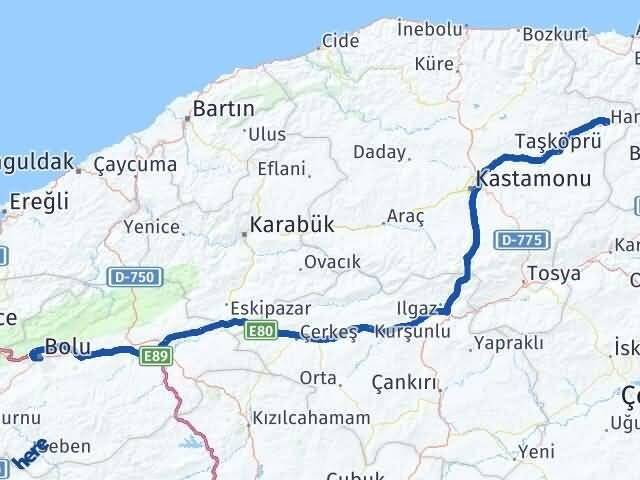 Kastamonu Hanönü Bolu Arası Kaç Km - Yol Haritası