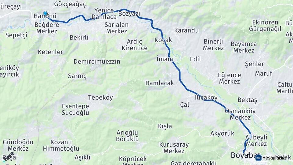 Kastamonu Hanönü Boyabat Sinop Arası Kaç Km - Yol Haritası